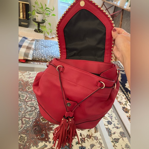 NWOT Victoria’s Secret Red Faux Leather Tassel Backpack - Picture 2 of 8